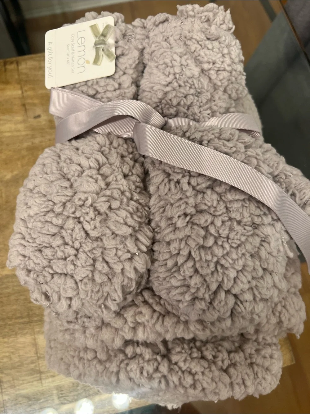 Lemon Cozy Sherpa Scarf & Mitten Set